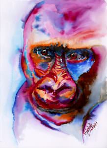 Gorilla drawn in colour Ink and Ink Pen